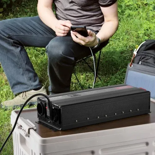 VEVOR Sinus-Wechselrichter 3000 W DC 12 V AC 230 V LCD-Display Wechselrichter mit 3 AC-Steckdosen 2 USB-Anschlüssen 1 Typ-C-Anschluss 10 Ersatzsicherungen für große Haushaltsgeräte – Bild 7