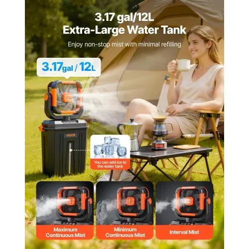 VEVOR Akku Camping Ventilator, 2400 U/min Motor, Outdoor Nebelventilator mit 12-L-Wassertank, 20000-mAh-Akku, 4 Gänge & 3 Beleuchtungsmodi, Wasserkühlung Nebelfan für Camping, Angeln, Reisen VEVOR Akku Camping Ventilator, 2400 U/min Motor, Outdoor Nebelventilator mit 12-L-Wassertank, 20000-mAh-Akku, 4 Gänge & 3 Beleuchtungsmodi, Wasserkühlung Nebelfan für Camping, Angeln, Reisen