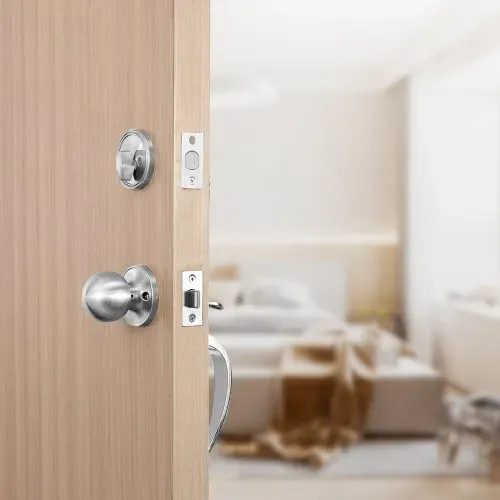 VEVOR Haustürgriff- und Riegel-Set, Vordertürschloss-Set aus satiniertem Nickel mit Innenknauf, verstellbarer Lochabstand, Einzelzylinder-Griffset, für rechts- und linkshändige Eingangs- und Vordertür – Bild 7