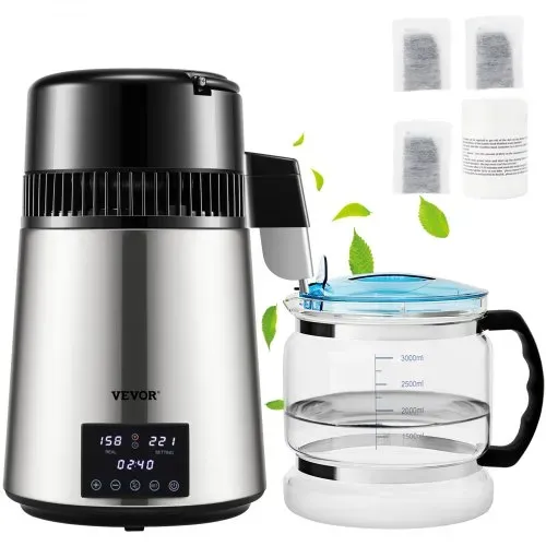 VEVOR Wasser Destilliergerät mit Temperaturregelung, 4 L Destillierer Edelstahl 1750W Wasserdestilliergerät Reine Wasser Distiller mit Glaskanne, 1,5 L/Std. Destillationsapparatur Water Distiller VEVOR Wasser Destilliergerät mit Temperaturregelung, 4 L Destillierer Edelstahl 1750W Wasserdestilliergerät Reine Wasser Distiller mit Glaskanne, 1,5 L/Std. Destillationsapparatur Water Distiller