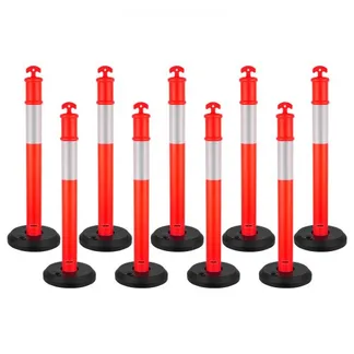 VEVOR Verkehrsleitpfosten Leitpfosten 9 Stk. (114 cm) mit befüllbarem Sockel & Reflektorstreifen, Warnpfosten für Baustellen, Parkplätze, Absperrpfosten zur Steuerung von Menschenmengen, rot VEVOR Verkehrsleitpfosten Leitpfosten 9 Stk. (114 cm) mit befüllbarem Sockel & Reflektorstreifen, Warnpfosten für Baustellen, Parkplätze, Absperrpfosten zur Steuerung von Menschenmengen, rot