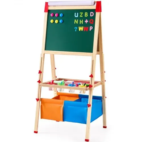 VEVOR Kunststaffelei für Kinder, 3-in-1-Kunststaffelei aus Holz, doppelseitig, mit magnetischem Whiteboard, Kreidetafel, Papierrolle, verstellbarem Zeichenbrett mit Malzubehör, für Kinder ab 3 Jahren – Bild 8