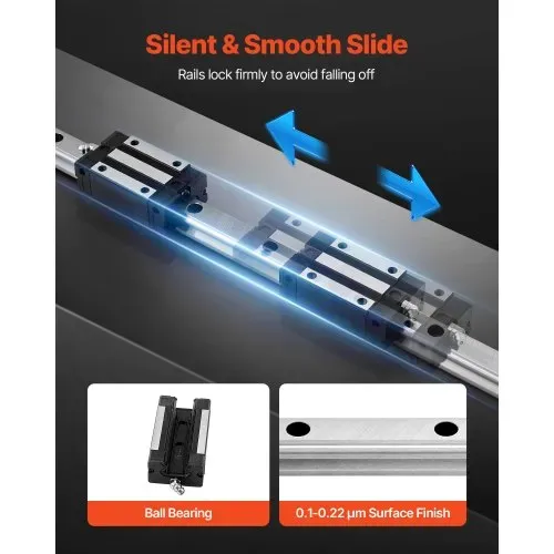 VEVOR Linearführungen, HGR20, 2er-Pack 2000 mm Linearführungen & 4 Stk. Gleitblöcke, rostfreier & hochpräziser Satz, für Heimwerker, CNC-Fräsen, Drehmaschinen, Fräsmaschinen, 3D-Drucker – Bild 3