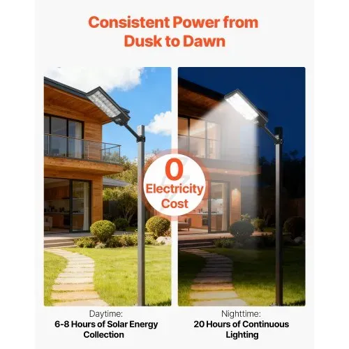 VEVOR Solar Straßenlaterne 450000LM, Straßenlampe 8000 W, Solarleuchte mit Dämmerungssensor, LED-Flutlicht mit Bewegungsmelder, IP65 wasserdichte Außenbeleuchtung, für Einfahrt & Hof, 1 Stück – Bild 2