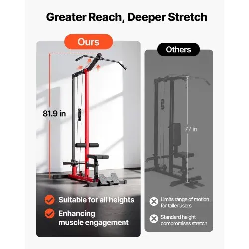 VEVOR Latzugstation, 2-in-1 Latzugturm, ca. 227 kg Belastbare Gewichtsauflage, Kraftstation mit Latzugstange, Krafttraining für Rücken Arme Schultern, Latzugmaschine für Fitnesscenter Zuhause, Schwarz – Bild 2