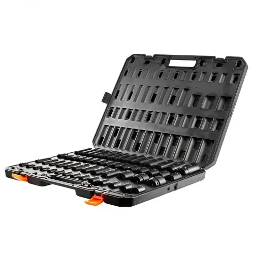 VEVOR 3/8 & 1/2 Zoll Antriebs-Schlagschrauber-Steckschlüsselsatz, 59-teiliger Steckschlüsselsatz SAE 5/16 bis 1-1/4 Zoll und metrisch 6-32 mm, 6-Punkt Cr-Mo-Legierungsstahl für Autoreparatur – Bild 9