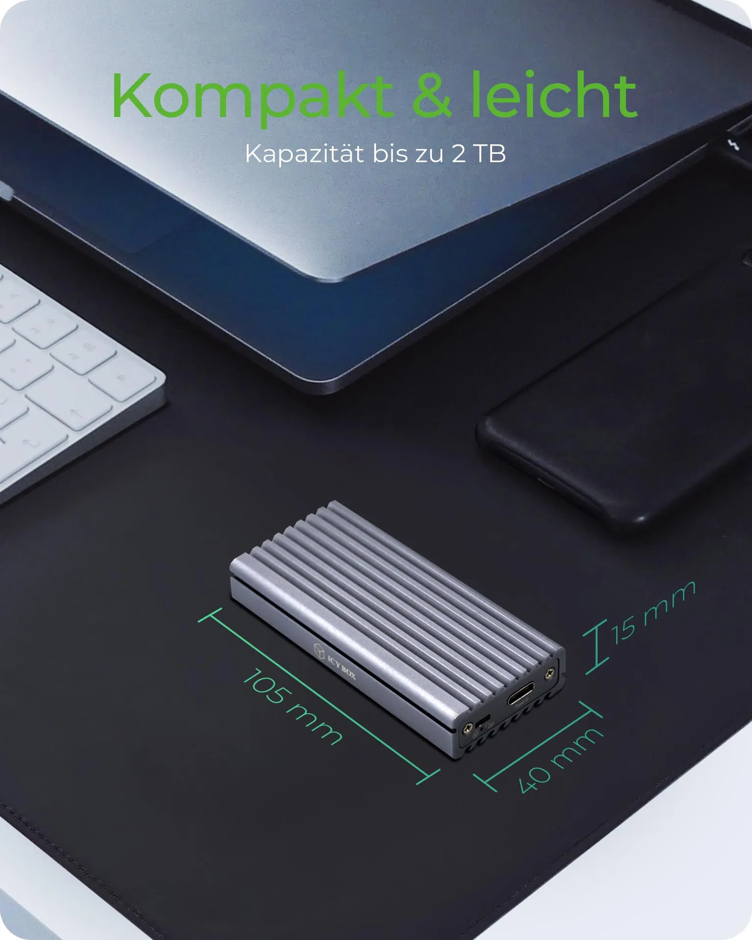ICY BOX IB-1817M-C31, Type-C® USB 3.2 Gen 2 zu PCIe NVMe M.2 2230/2242/2260/2280 SSD Gehäuse mit Schreibschutz – Bild 6