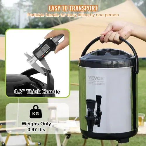 VEVOR Heiß- und Kaltgetränkespender Getränkespender 6 L, Edelstahl Heiß- und Kaltwasserbrunnen Großer Getränkespender mit Zapfen für Kaffee, Kalte Milch, Wasser, Saft usw. Isolierkanne 1-2 Personen – Bild 5