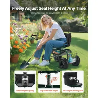 VEVOR Mobiler Gartensitz 810x480x690/770 mm, Gartenrollsitz mit höhenverstellbarer & um 360° drehbarer Sitzfläche, Tragkraft 180 kg, Rückenlehne & Werkzeugaufbewahrung, für Garten, Hof, Terrasse VEVOR Mobiler Gartensitz 810x480x690/770 mm, Gartenrollsitz mit höhenverstellbarer & um 360° drehbarer Sitzfläche, Tragkraft 180 kg, Rückenlehne & Werkzeugaufbewahrung, für Garten, Hof, Terrasse