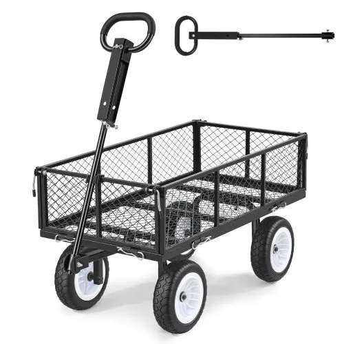 VEVOR Bollerwagen 408,2 kg Tragkraft, Gartenwagen mit PU-Reifen, Transportwagen mit Verstellbarem Griff, Abnehmbaren Seitenwänden, Handwagen zur Befestigung an ATV oder Traktor, Schwarz VEVOR Bollerwagen 408,2 kg Tragkraft, Gartenwagen mit PU-Reifen, Transportwagen mit Verstellbarem Griff, Abnehmbaren Seitenwänden, Handwagen zur Befestigung an ATV oder Traktor, Schwarz