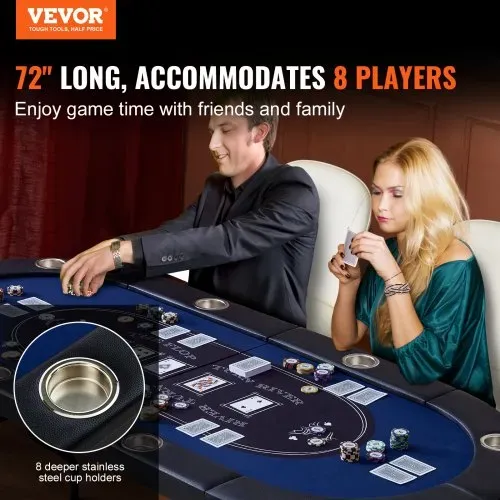 VEVOR Casino Pokertisch Klappbare Tischbeine 1830 x 820 x 720 mm (L x B x H), Faltbarer Pokertisch, Schwarz & Blau Pokerauflage Klapptisch für 8 Spieler, Pokertisch mit Staubschutzhülle Tragbar VEVOR Casino Pokertisch Klappbare Tischbeine 1830 x 820 x 720 mm (L x B x H), Faltbarer Pokertisch, Schwarz & Blau Pokerauflage Klapptisch für 8 Spieler, Pokertisch mit Staubschutzhülle Tragbar