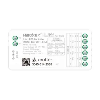 MiBoxer SM5 LED Controller Matter-Serie 5in1 (Single Colour/CCT(dual white)/RGB/RGB-W/RGB+CCT) Matter Over WiFi+2.4GHz IP20 MiBoxer SM5 LED Controller Matter-Serie 5in1 (Single Colour/CCT(dual white)/RGB/RGB-W/RGB+CCT) Matter Over WiFi+2.4GHz IP20