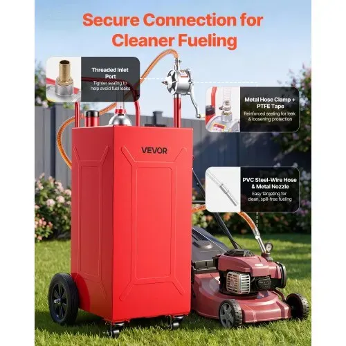 VEVOR 132,5L Kraftstofftrolley Mobile Tankanlage mit Manueller Pumpe Rot, Tragbarer Kraftstoffbehälter für Auto Rasenmäher ATV, Mit 4 Rollen & Ölstandsanzeige, Für Benzin & Diesel, Kohlenstoffstahl – Bild 4