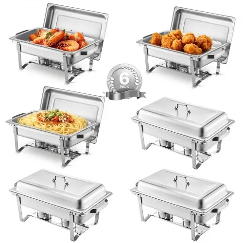 VEVOR Chafing Dish Buffet Edelstahl-Chafing Dish mit 6 Pfannen in voller Größe (7,5 L), rechteckiger Catering-Wärmespender mit Deckel & Wasserpfannenständer & Brennstoffhalter, für Partys, Silber VEVOR Chafing Dish Buffet Edelstahl-Chafing Dish mit 6 Pfannen in voller Größe (7,5 L), rechteckiger Catering-Wärmespender mit Deckel & Wasserpfannenständer & Brennstoffhalter, für Partys, Silber