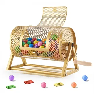 VEVOR Tombola Trommel, 295xØ167mm, Lostrommel mit Fassungsvermögen von 2500 Lose oder 100 Lotteriebälle, Gewinnspieltrommel mit Kurbel & Dreiecksständer, für Veranstaltungen & Feiern, Gold VEVOR Tombola Trommel, 295xØ167mm, Lostrommel mit Fassungsvermögen von 2500 Lose oder 100 Lotteriebälle, Gewinnspieltrommel mit Kurbel & Dreiecksständer, für Veranstaltungen & Feiern, Gold