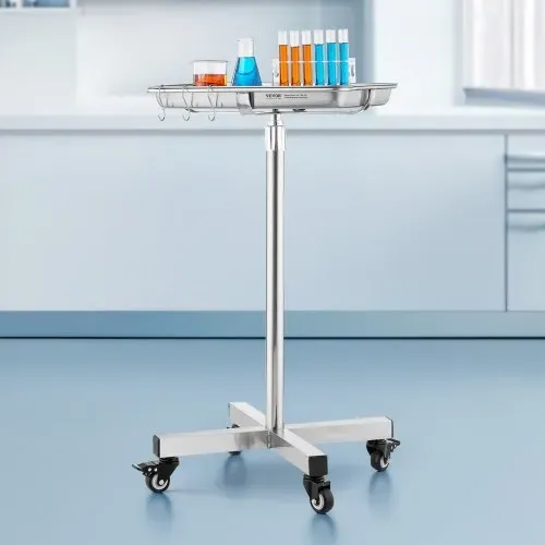 VEVOR Laborwagen Servierwagen Edelstahl mit abnehmbaren Tabletts aus Edelstahl Tragkraft bis 16 kg, einstellbare Höhe 64-101cm, medizinisches Tablett für Spa Salon Klinik Körperpflege Silber – Bild 7