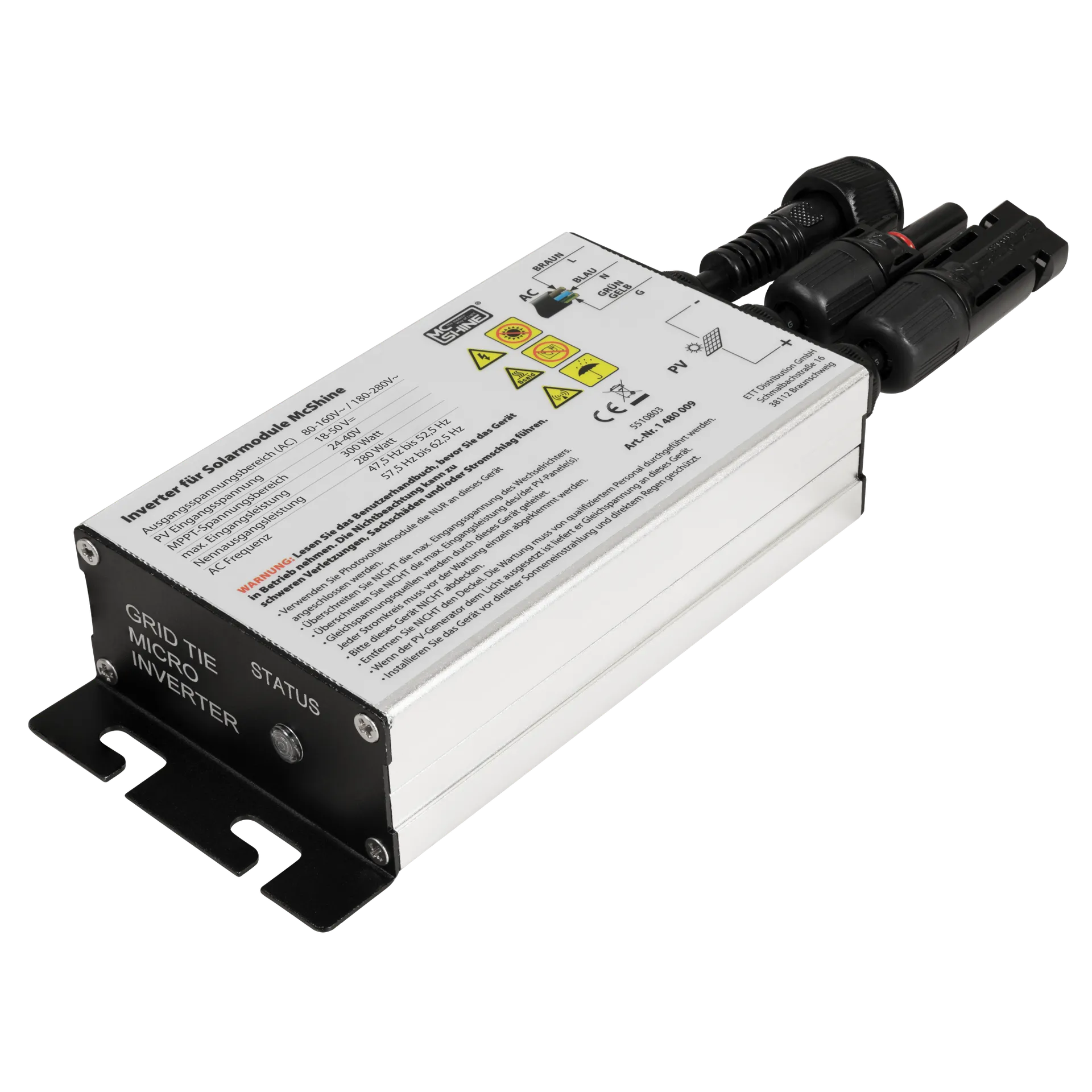 Wechselrichter für Solarmodule McShine, 300W, 5m Kabel – Bild 2