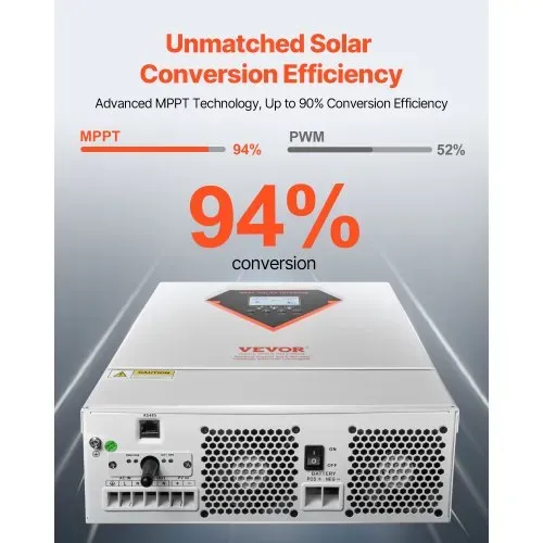 VEVOR Hybrid-Solarwechselrichter, 6000 W, All-in-One-Sinus-Wechselrichter mit Ladegerät, 48 V DC auf einphasig 220/230 V AC, mit integriertem 120-A-MPPT-Solarladeregler, für netzunabhängige Blei-Säure-Lithium-Batteriesysteme – Bild 2