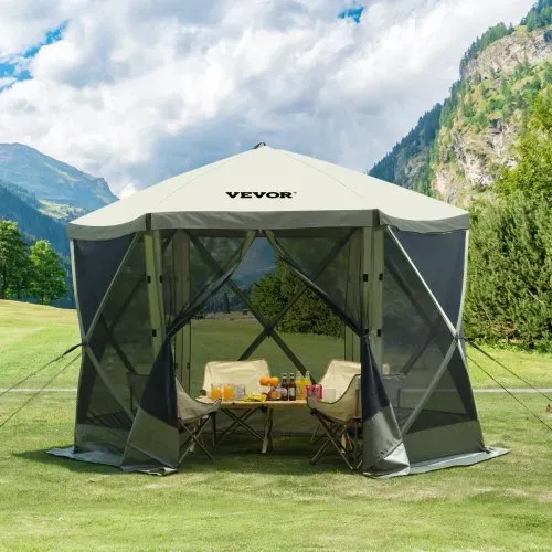 VEVOR Pop-Up-Pavillonzelt, Pop-Up-Zelt mit 6-seitigem Baldachin, Sonnenschutz mit 6 abnehmbaren Sichtschutz-Windtüchern und Netzfenstern, 10 x 10 Fuß, Schnellaufbau-Zelt mit Moskitonetz, Armeegrün – Bild 7