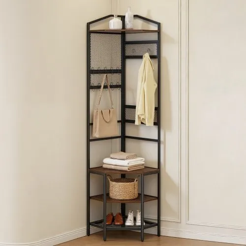 VEVOR Eckgarderobe (181 cm Hoch) mit Haken, Ablagefläche & Stahlrahmen, Garderobenständer mit Kippsicherung, Verstellbaren und Rutschfesten Füße, Garderobenregal für Eingangsbereich Büro Wohnzimmer VEVOR Eckgarderobe (181 cm Hoch) mit Haken, Ablagefläche & Stahlrahmen, Garderobenständer mit Kippsicherung, Verstellbaren und Rutschfesten Füße, Garderobenregal für Eingangsbereich Büro Wohnzimmer
