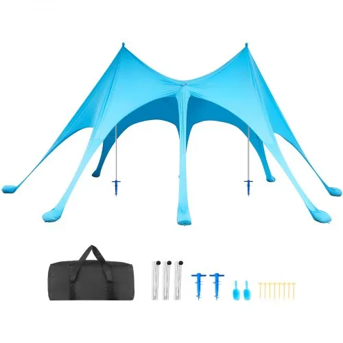 VEVOR Strandzelt mit Sonnenschutz (UPF 50+) 6,1 x 4 x 2,8 m, Strandmuschel mit Sandsäcken & Stützstangen & Sandschaufeln, Tragbares Sonnensegel für Familienausflüge Camping Angeln Blau VEVOR Strandzelt mit Sonnenschutz (UPF 50+) 6,1 x 4 x 2,8 m, Strandmuschel mit Sandsäcken & Stützstangen & Sandschaufeln, Tragbares Sonnensegel für Familienausflüge Camping Angeln Blau