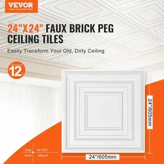 VEVOR Deckenfliesen, 12er-Pack 24 x 24 Zoll, abgehängte Deckenfliesen aus hochwertigem PVC-Blatt, einfache Installation/Zuschneiden, Kunststoff-Deckenfliesen zum Aufkleben, Deckenverkleidung für Heim-/Bürodekoration, weißes Stiftmuster VEVOR Deckenfliesen, 12er-Pack 24 x 24 Zoll, abgehängte Deckenfliesen aus hochwertigem PVC-Blatt, einfache Installation/Zuschneiden, Kunststoff-Deckenfliesen zum Aufkleben, Deckenverkleidung für Heim-/Bürodekoration, weißes Stiftmuster