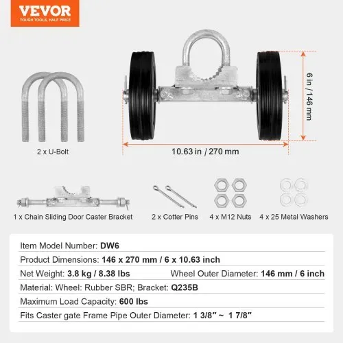 VEVOR Schiebetürbeschlag Set, Rollbeschläge, universell verstellbare Schiebetürrolle, Schienenräder, robuste Schiebetor-Führungsrolle für Schiebetore und Rolltüren, 272 kg Tragfähigkeit, schwarz – Bild 6