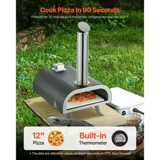 VEVOR Pizzaofen Outdoor 12 Zoll Pellet-Pizzaofen mit eingebautem Thermometer (max. 540 °C) & Schaufel & Tragtasche, tragbarer Pizzamaker für Garten Camping, Silber VEVOR Pizzaofen Outdoor 12 Zoll Pellet-Pizzaofen mit eingebautem Thermometer (max. 540 °C) & Schaufel & Tragtasche, tragbarer Pizzamaker für Garten Camping, Silber