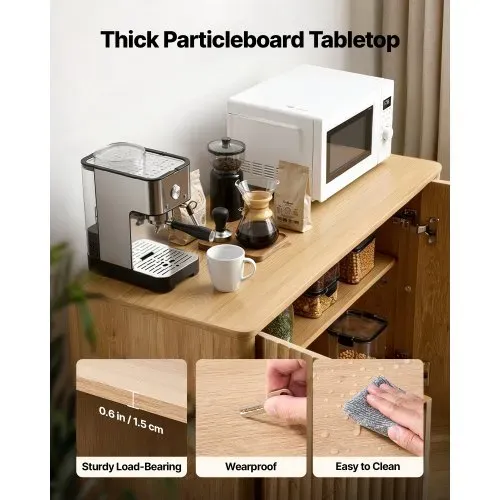 VEVOR Sideboard Küchenschrank mit 2 Ablageflächen, Buffetschrank im mittelalterlichen Stil für Wohnzimmer Eingangsbereich Küche, Aufbewahrungsschrank 80 x 37,5 x 80 cm Eiche Küchenbuffet – Bild 4
