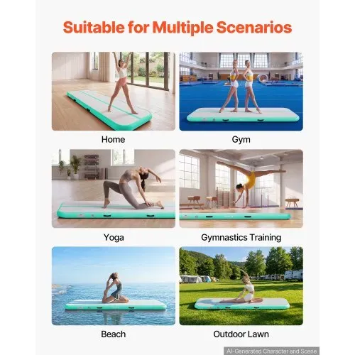 VEVOR Aufblasbare Gymnastikmatte 300x100x10 cm Airtrack-Turnmatte für Training, Wettkampfsport & Yoga, mit Rutschfester Oberfläche, 600-W-Elektroluftpumpe, Reparaturflicken, Düsen & Tasche, Mintgrün – Bild 5