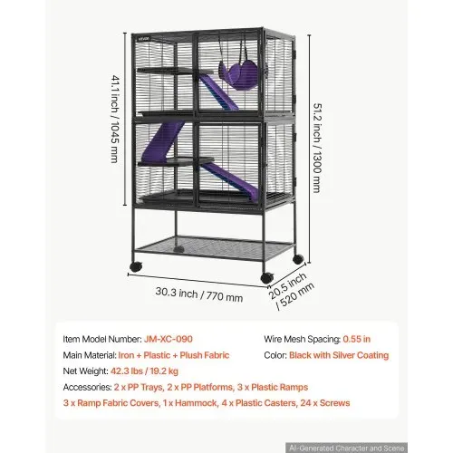 VEVOR Kleintierkäfig Metall Frettchenkäfig Kleintiergehege 77x52x130 cm, Frettchen Chinchillas Gleithörnchen Meerschweinchen & Kaninchen 4-Stöckig 13,97 mm Drahtabstand Feststellbare Schwenkrolle – Bild 6