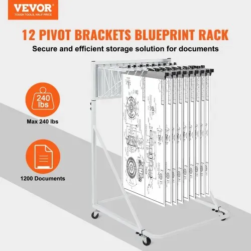 VEVOR Mobiles Blaupausen-Aufbewahrungsregal, Planhalter mit 12 Schwenkhalterungen, mobiler Blaupausenhalter, einstellbare Höhe und Länge, Poster-Präsentationsregal für Büro und Zuhause (nur Regal ohne Klemmen) VEVOR Mobiles Blaupausen-Aufbewahrungsregal, Planhalter mit 12 Schwenkhalterungen, mobiler Blaupausenhalter, einstellbare Höhe und Länge, Poster-Präsentationsregal für Büro und Zuhause (nur Regal ohne Klemmen)