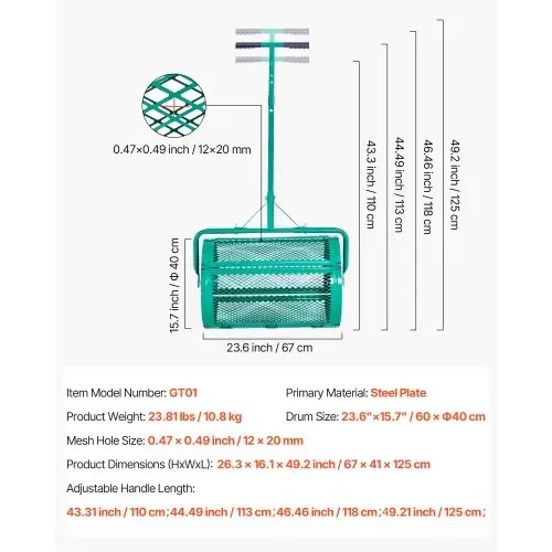 VEVOR Saatgutstreuer, 67 cm breiter Kompoststreuer mit Schiebe-/Schleppgriff, Torfmoosstreuer 4 Höhen verstellbar, Gartenstreuer für Garten, robuster Grassamenstreuer zum Pflanzen & Säen – Bild 6