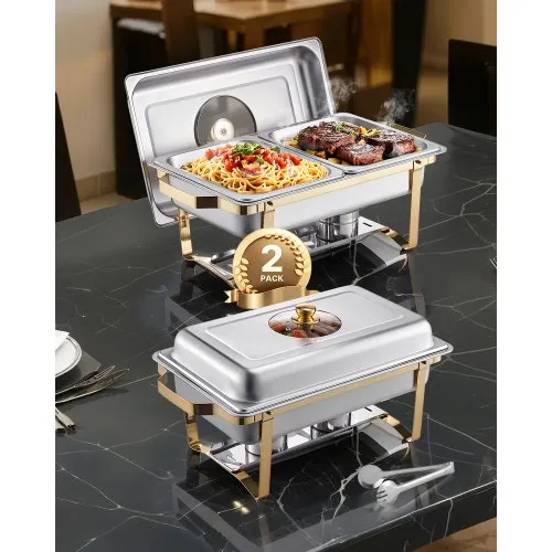 VEVOR Chafing Dish Set Speisenwärmer Edelstahl mit 4 Behältern in halber Größe (4 L pro), rechteckiger Wärmespender mit sichtbarem Deckel & Wasserpfannenständer & Brennstoffhalter, für Partys VEVOR Chafing Dish Set Speisenwärmer Edelstahl mit 4 Behältern in halber Größe (4 L pro), rechteckiger Wärmespender mit sichtbarem Deckel & Wasserpfannenständer & Brennstoffhalter, für Partys