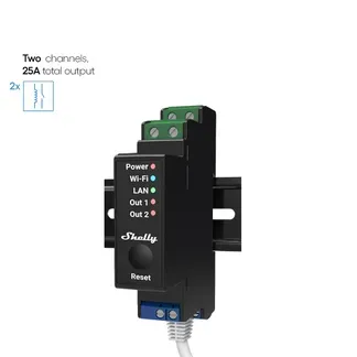 Shelly · Hutschiene · „Pro 2PM“ · Relais · max. 25A · 1 Phase · 2 Kanäle · Messfunktion · WLAN · LAN · BT Shelly · Hutschiene · „Pro 2PM“ · Relais · max. 25A · 1 Phase · 2 Kanäle · Messfunktion · WLAN · LAN · BT