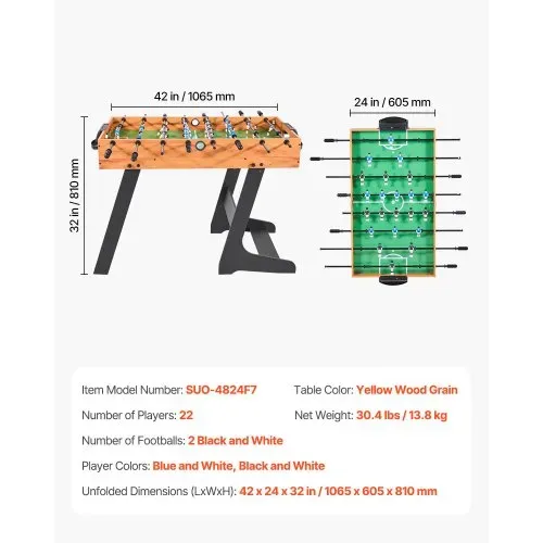 VEVOR klappbarer Tischfußballtisch in Standardgröße (1065 x 605 x 810 mm), faltbarer Indoor-Kickertisch für Zuhause, Familie und Spielzimmer, Set inkl. 2 Bällen leicht zu lagern Spieltisch – Bild 6