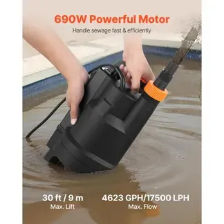 VEVOR 690W Tauchpumpe, 17500L/h, PP-GF20 Schmutzwasserpumpe für Abwasser, Schmutzwasser & sauberes Wasser mit automatischem Schwimmerschalter, 9m Förderhöhe, für Pools Teiche überflutete Bereiche VEVOR 690W Tauchpumpe, 17500L/h, PP-GF20 Schmutzwasserpumpe für Abwasser, Schmutzwasser & sauberes Wasser mit automatischem Schwimmerschalter, 9m Förderhöhe, für Pools Teiche überflutete Bereiche