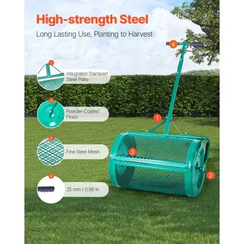 VEVOR Saatgutstreuer, 67 cm breiter Kompoststreuer mit Schiebe-/Schleppgriff, Torfmoosstreuer 4 Höhen verstellbar, Gartenstreuer für Garten, robuster Grassamenstreuer zum Pflanzen & Säen – Bild 3