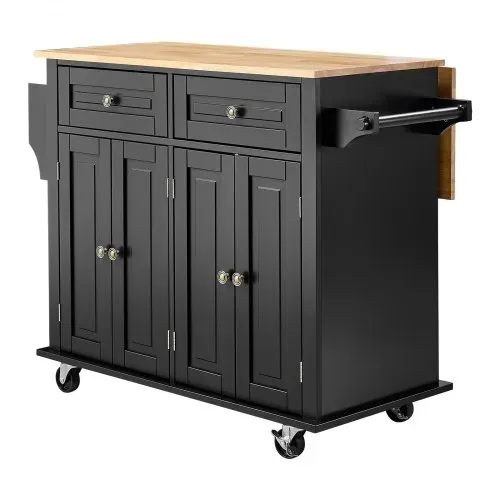 VEVOR Kücheninselwagen, 110 cm mobiler Wagen mit Holzplatte und Lagerschrank, Rolltisch mit Klappplatte, Gewürzregal, Handtuchhalter, verstellbarem Regal, Schublade und Haken, tragbare Inseln Rollbar – Bild 8