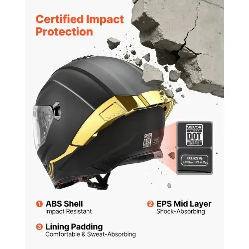 VEVOR Integralhelm mit Sonnenblende Größe L, Motorradhelm mit Doppelvisier ECE 22.06 Zertifiziert Vollvisierhelm für Damen & Herren Vollvisierhelm mit Bluetooth-Lautsprecherfach, Mopedhelm Full Face – Bild 2