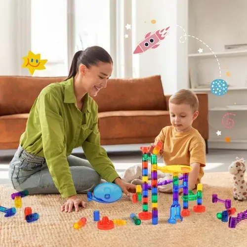 VEVOR Murmelbahn-Set 110-teiliges Murmellabyrinth-Baustein-Denkspiel, mit 10 im Dunkeln leuchtenden Murmeln + 20 Glasmurmeln, pädagogisches Lernrennbahn-MINT-Spielzeug, für Kinder ab 3 Jahren – Bild 7