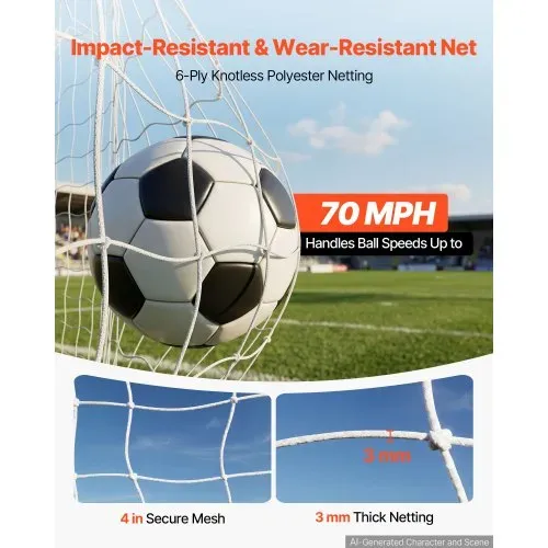 VEVOR Fußballtor 3,6 x 1,8 m Klappbares Soccertor mit Fiberglasrahmen Gelb,für Fußballplätze Parks und Schulen, Polyesternetz bis 113 km/h, Bodenanker, Metallsockel und Oxford-Aufbewahrungstasche – Bild 3