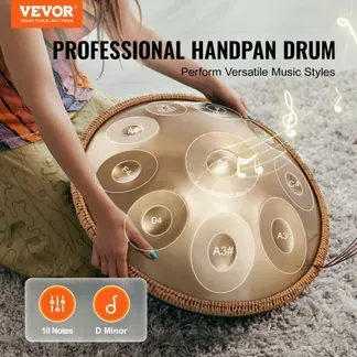 VEVOR Handpan, 55 cm, 10 Noten, D-Moll-Handtrommel, Drum-Instrument mit Schlägeln, 432-Hz-Handpan-Ständer & Tragetasche, Heilende Klangtrommel aus Stahl, Schlaginstrumente für Erwachsene & Anfänger VEVOR Handpan, 55 cm, 10 Noten, D-Moll-Handtrommel, Drum-Instrument mit Schlägeln, 432-Hz-Handpan-Ständer & Tragetasche, Heilende Klangtrommel aus Stahl, Schlaginstrumente für Erwachsene & Anfänger