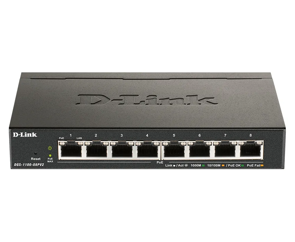 D-Link DGS-1100-08PV2 Managed L2/L3 Gigabit Ethernet (10/100/1000) Power over Ethernet (PoE) Schwarz D-Link DGS-1100-08PV2 Managed L2/L3 Gigabit Ethernet (10/100/1000) Power over Ethernet (PoE) Schwarz