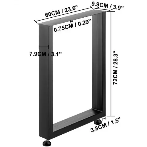 VEVOR Tischkufen Schwarz Pulverbeschichtet 600 mm x 720 mm, Tischkufen Metall mit 1000 kg Tragfähigkeit, Tischbeine Quadratisch, Tischgestell mit Vorgebohrten Löchern, für Couchtische, Sofas – Bild 7