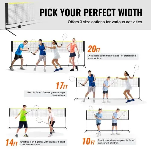 VEVOR Badmintonnetz höhenverstellbares Volleyballnetz, 5,2 m faltbares Pickleballnetz, tragbares, Tennisnetz-Set mit Stangen & Ständer & Tragetasche, für Sport- und Fitnesstraining im Garten, – Bild 2