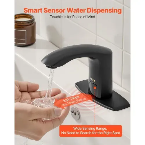 VEVOR berührungsloser Waschtischhahn (Mattschwarz) Badezimmer, automatische Waschtischarmatur, freihändig einstellbarer Sensorhahn (kalt/warm), batteriebetriebener Wasserhahn Toilettenhahn VEVOR berührungsloser Waschtischhahn (Mattschwarz) Badezimmer, automatische Waschtischarmatur, freihändig einstellbarer Sensorhahn (kalt/warm), batteriebetriebener Wasserhahn Toilettenhahn