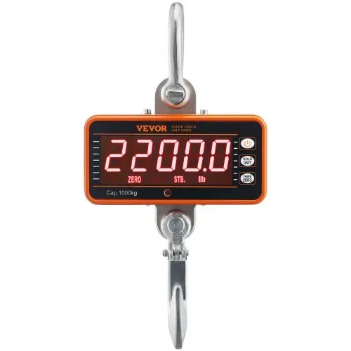 VEVOR Digitale Hängewaage 9 bis 1000kg Kranwaage lbs/kg/N Zugwaage 0,2kg Genauigkeit Wildwaage Industriewaage LED-Display Hängende Waage Mini tragbare Waage mit Fernbedienung 9 Funktionen – Bild 9