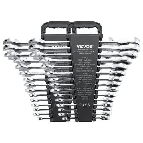VEVOR Schlüsselsatz 30-teiliger Ratschenschlüsselsatz mit Organizer-Rack, Cr-V-Stahl-Schlüsselsatz SAE 1/4 bis 1 Zoll, metrisch 8 bis 24 mm, ideal für den allgemeinen Haushalt, Garage, Werkstatt – Bild 8