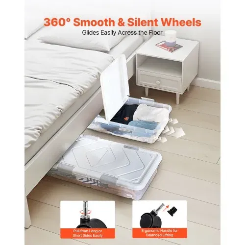 VEVOR Unterbettkommode Unterbettaufbewahrungsbox 2 Stk. Rollbar (101 x 51 x 15 cm) Unterbettbehälter mit Deckel &
grauem Riegel, Aufbewahrungsbox Organizer für Kleidung Schuhe Decken Schlafzimmer – Bild 6